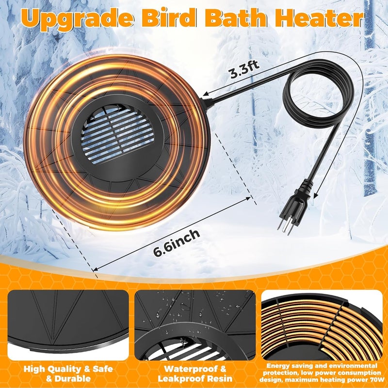 Loyala Bird Bath Heater, 70W Submersible Pond Deicer Bird Bath Deicer Birdbath Water Heater Thermostatic Control Power Saving for Outdoors in Winter (Single ice Melter) - Image 3